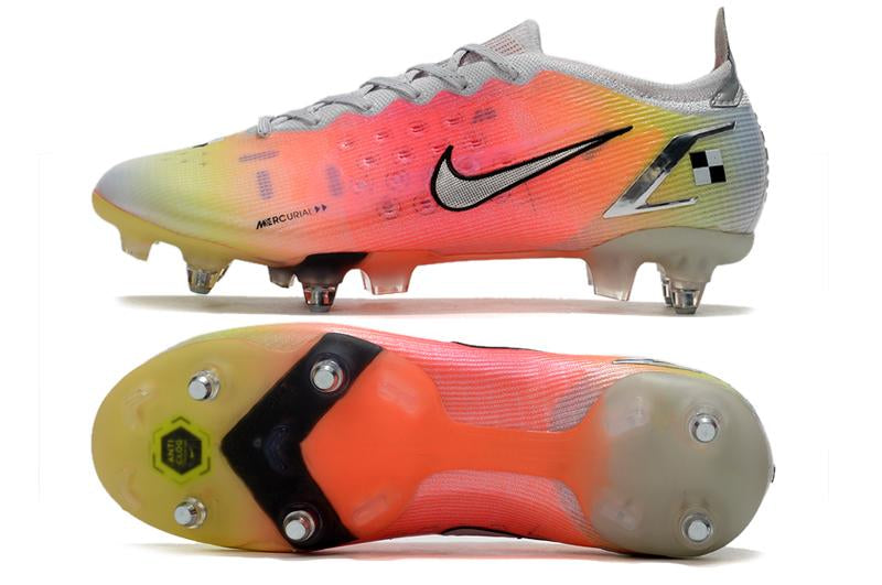 Chuteira Nike Mercurial Vapor 14 Elite SG Campo - Branca, Laranja e Verde